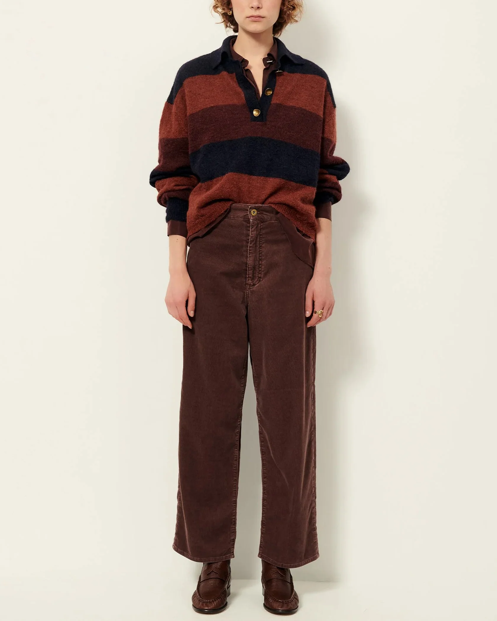 Sessun | Cobby Striped Polo Sweater - Alpaca Blend Knit Navyrust - Image 2