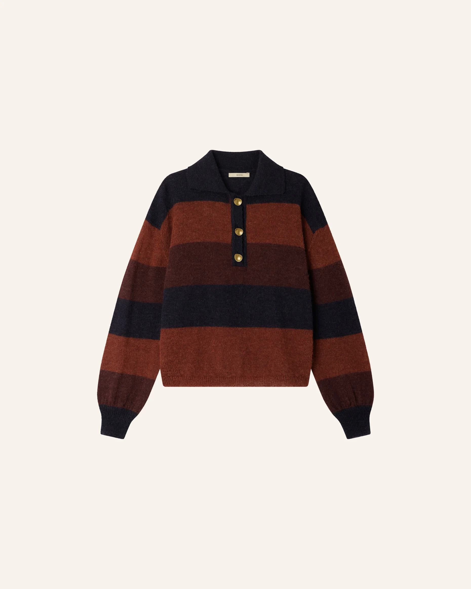 Sessun | Cobby Striped Polo Sweater - Alpaca Blend Knit Navyrust - Image 5
