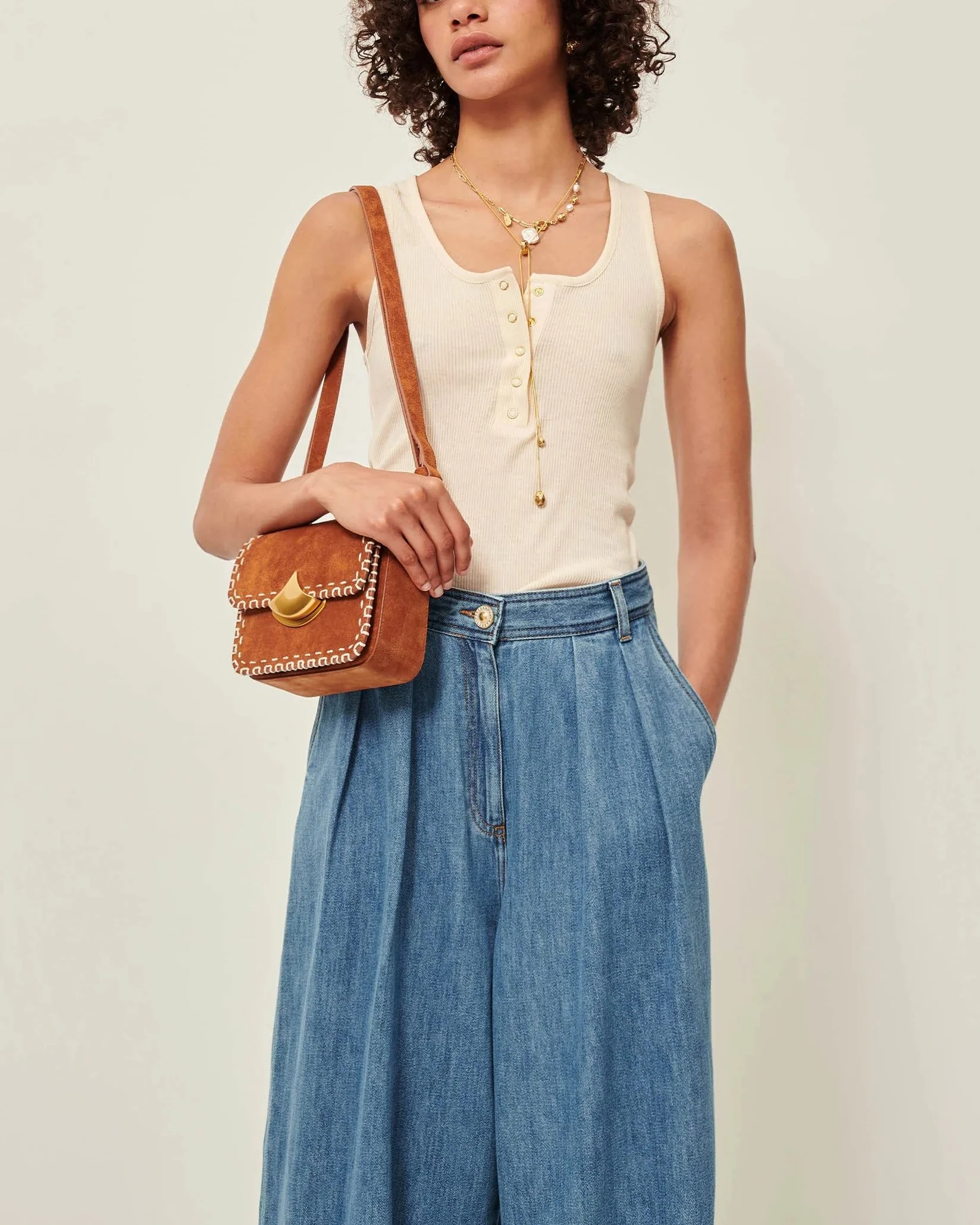 Sessun | Tank Camargo - Ribbed Jersey with Poplin Placket Fleur-De-Sel - Image 2