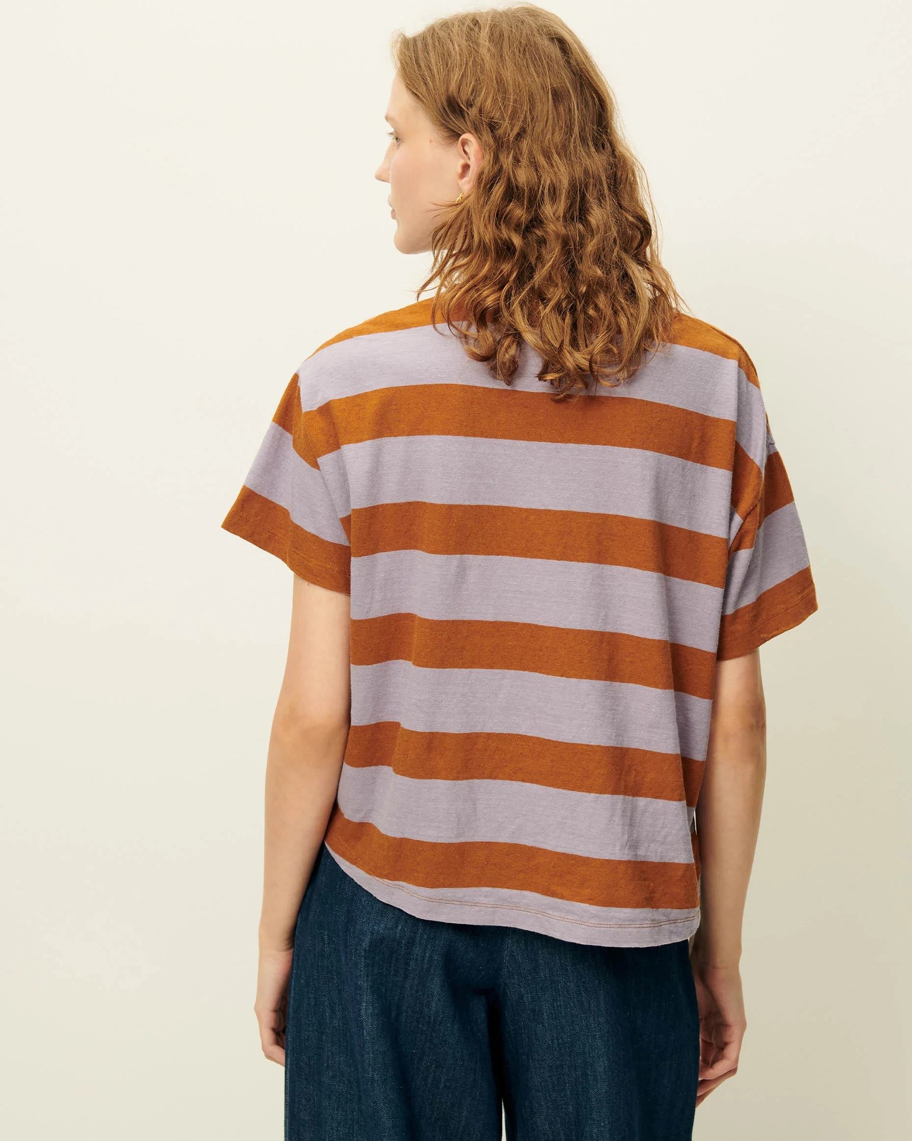 Unisex Tshirt Cotton-Linen Jersey - Multicolor Stripe Lilaglaze - Image 5