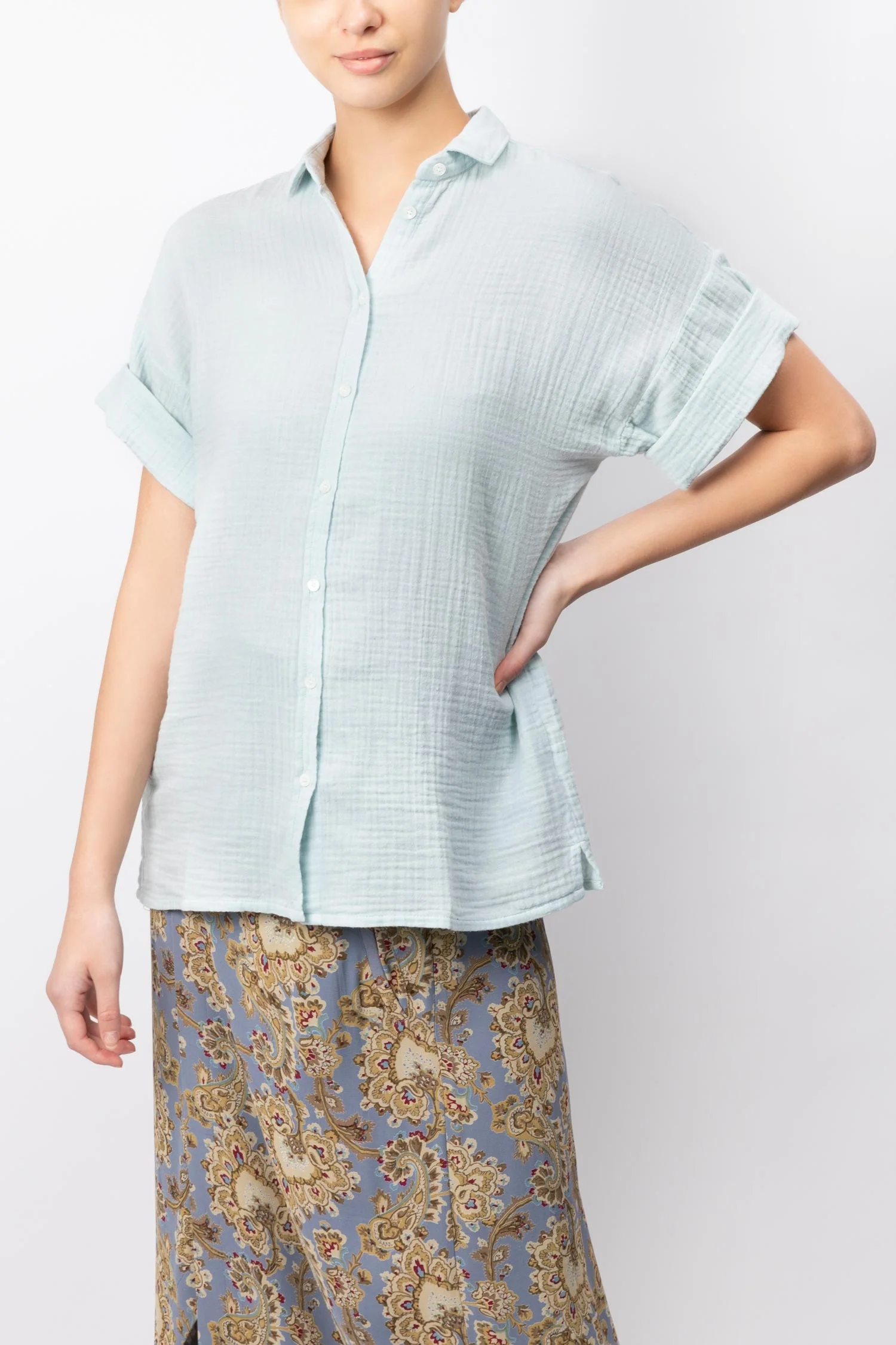 Hartford | Short Sleeve Cotton Shirt in Midnight Blue - Image 3