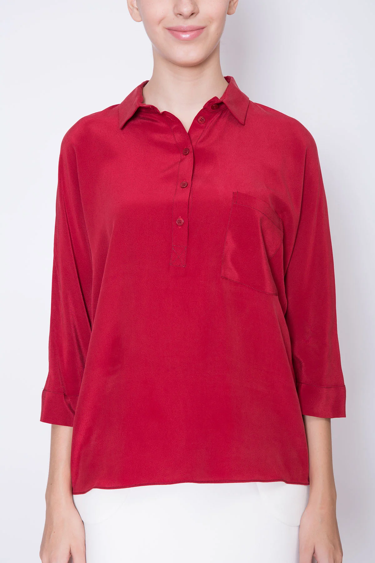 Toupy | Janou Silk Blouse - Fluid Half-Placket Top - Image 3