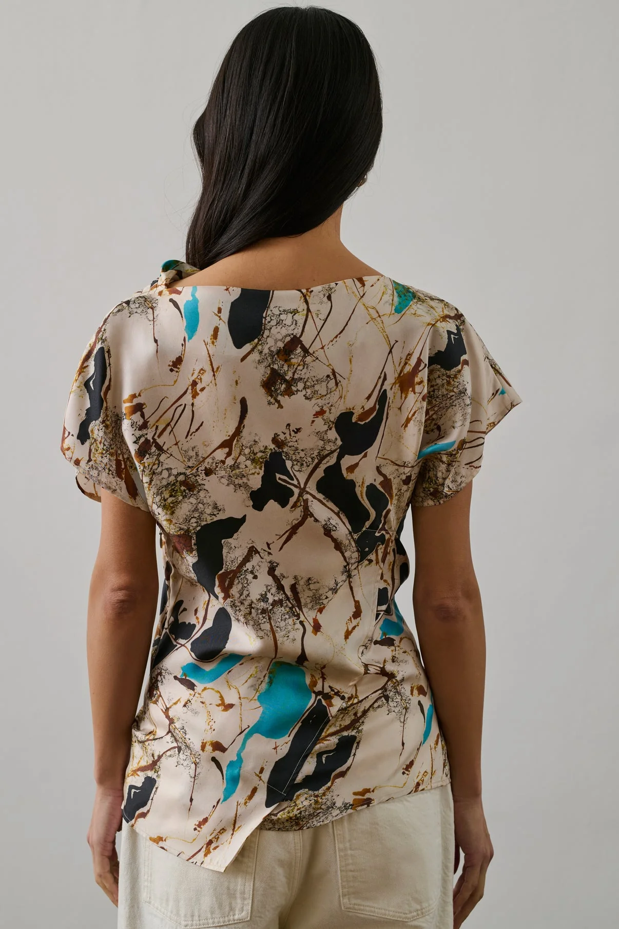 Soeur | Fedora Blouse in Silk Twill Beige-Turquoise - Image 2
