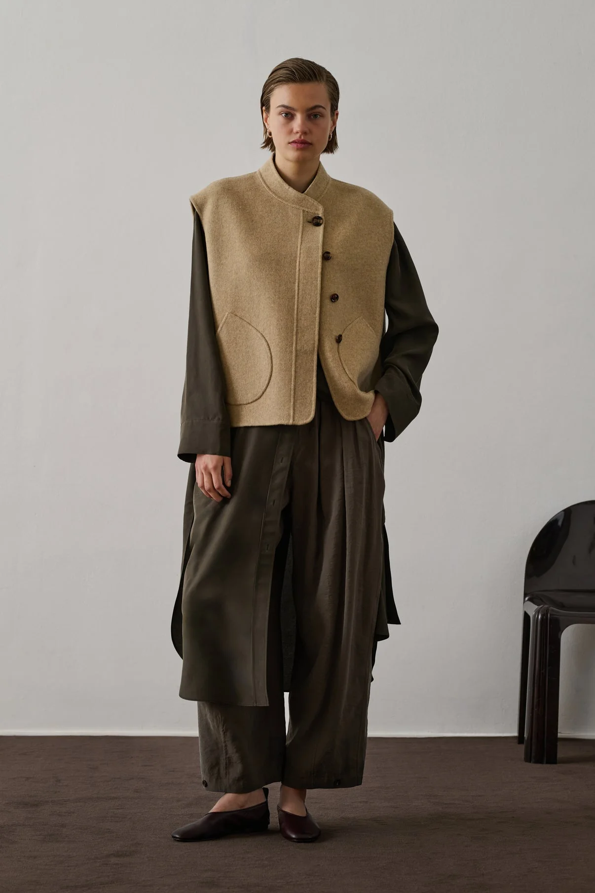 Soeur | Adeline Oversized Wool Vest - Beige-Chine