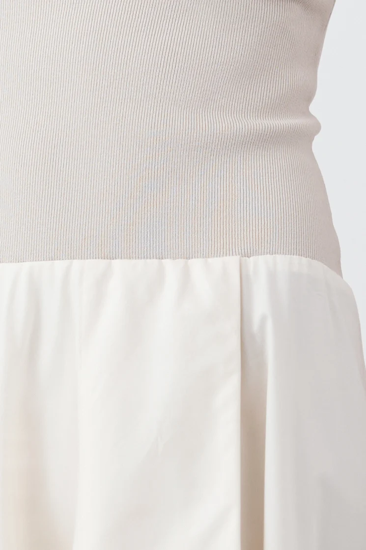 ST. Agni | Knit Bodice Asymm Dress - Ecru - Image 3