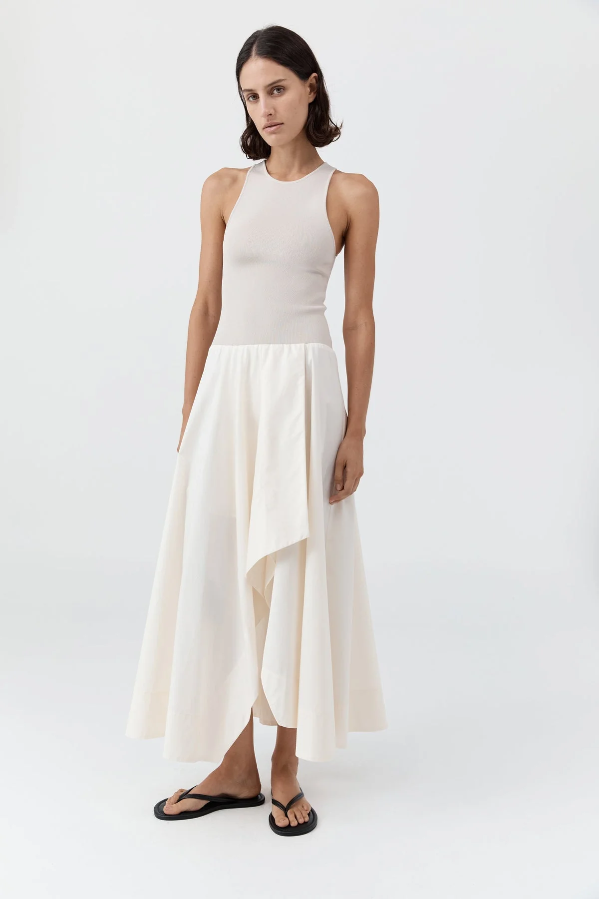 ST. Agni | Knit Bodice Asymm Dress - Ecru - Image 4