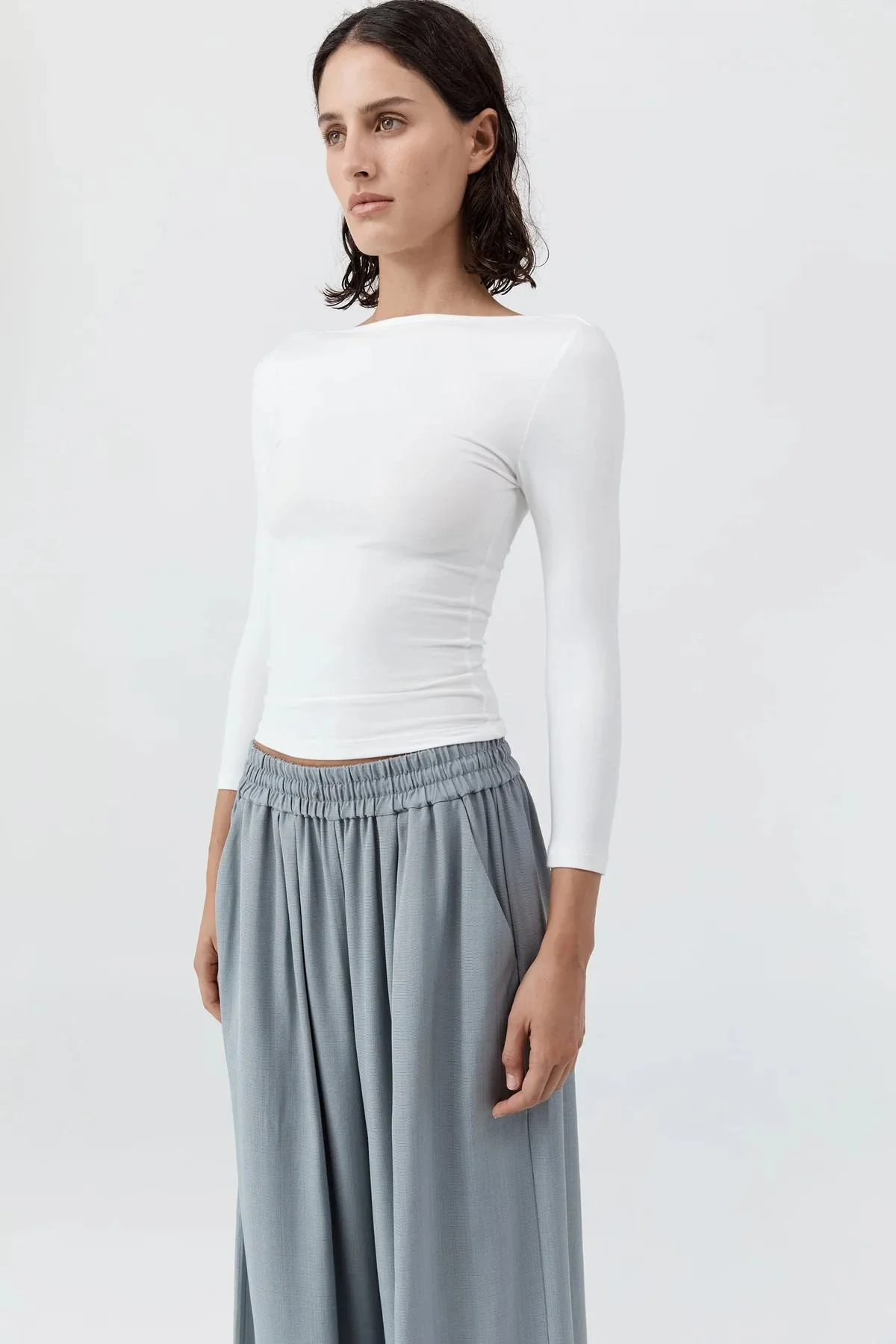 ST. Agni | Soft Jersey Ballerina Top - Bateau Neck, Scooped Back White - Image 2
