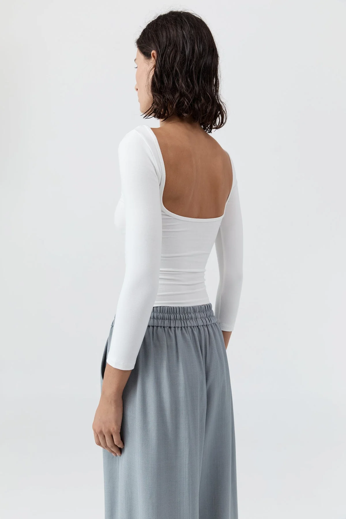 ST. Agni | Soft Jersey Ballerina Top - Bateau Neck, Scooped Back White - Image 3