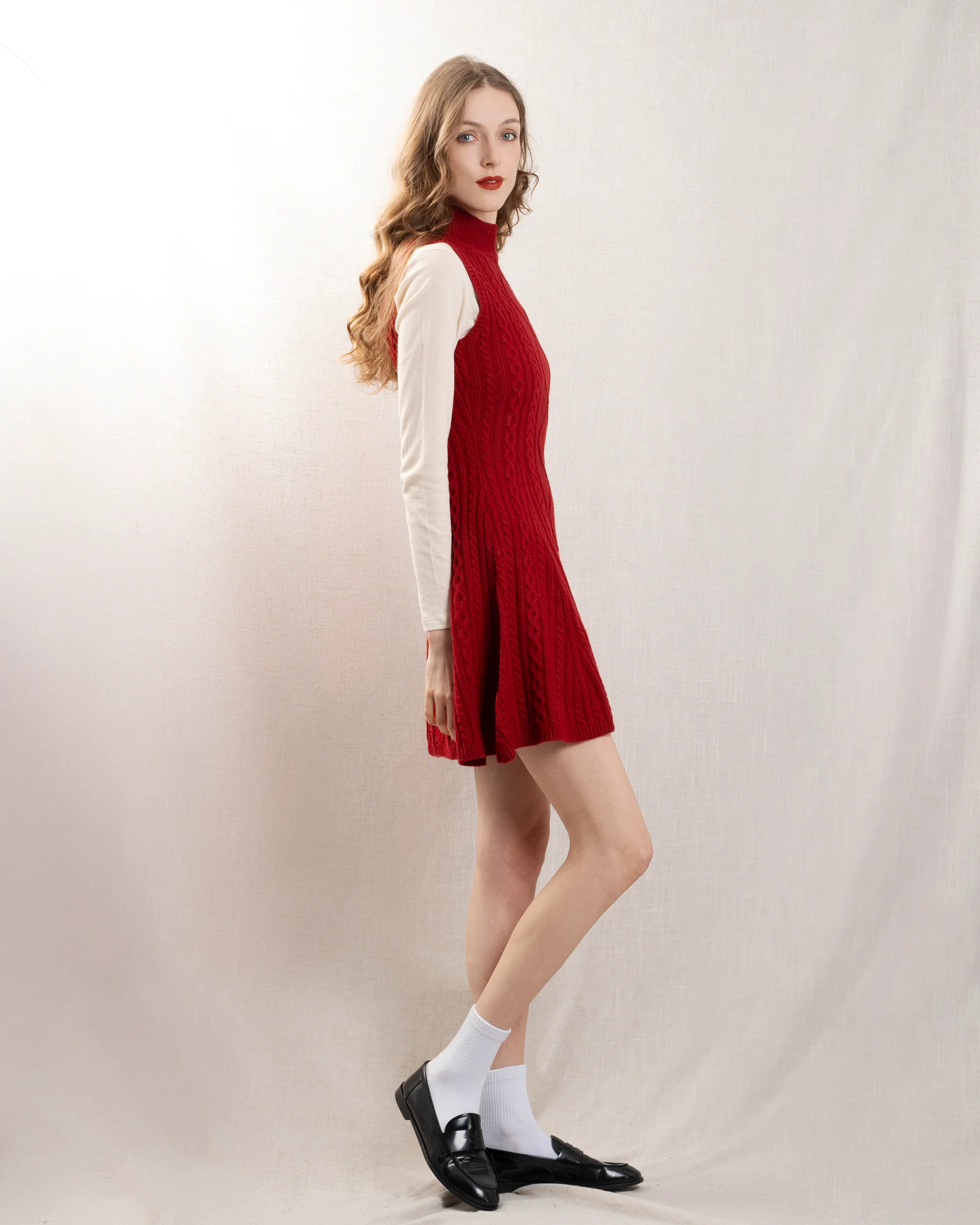 Staud | Charade Sweat Dress - Wool Blend Midi in Rouge - Image 3