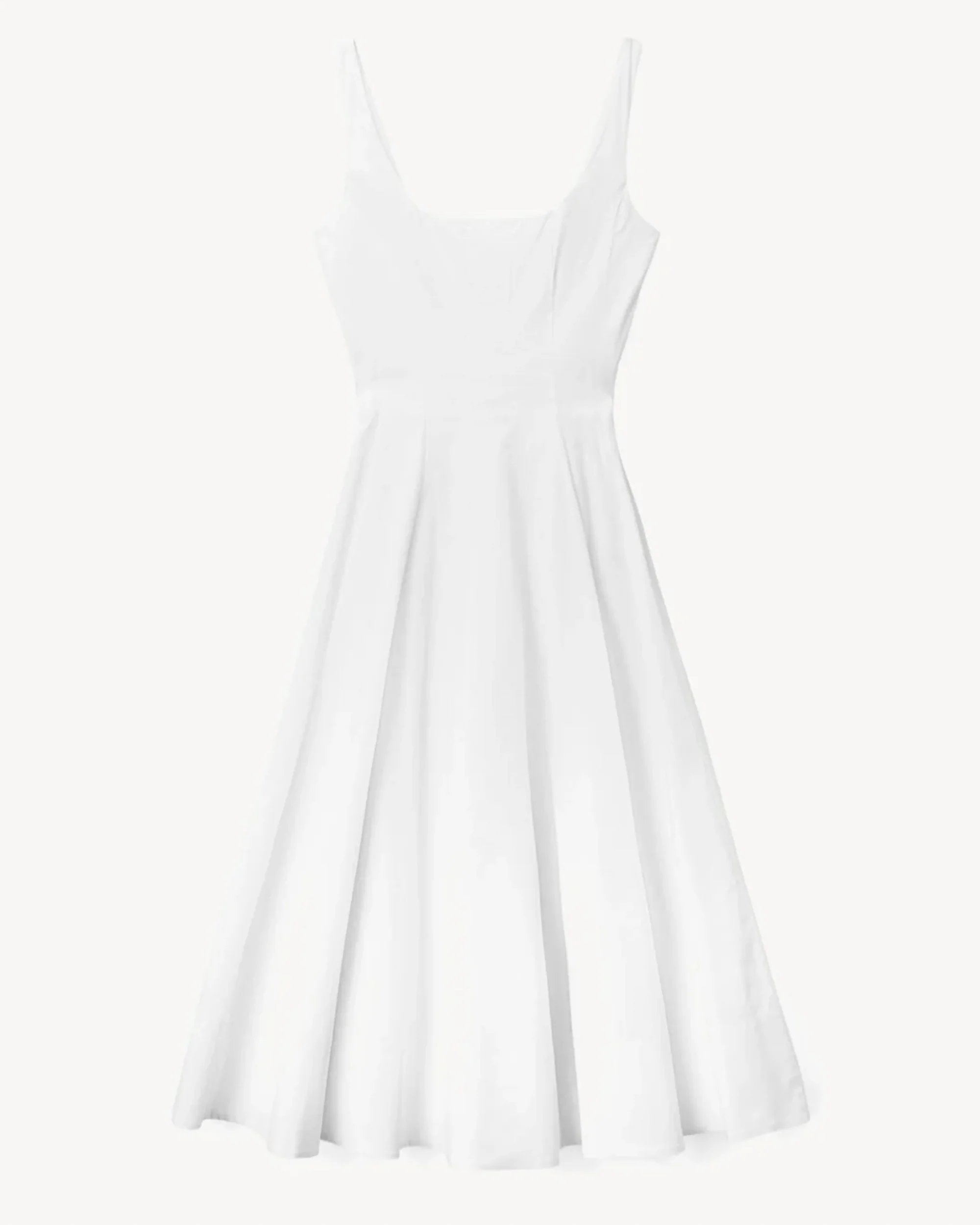 Staud | Wells Dress in Cotton Poplin Corset Bodice Midi White - Image 5