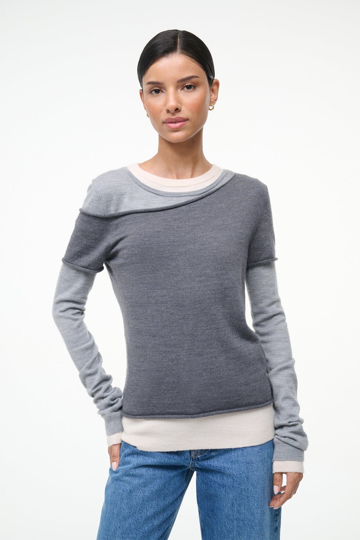 Staud | Sera Layered Sweatshirt - Heather-Grey-Multi