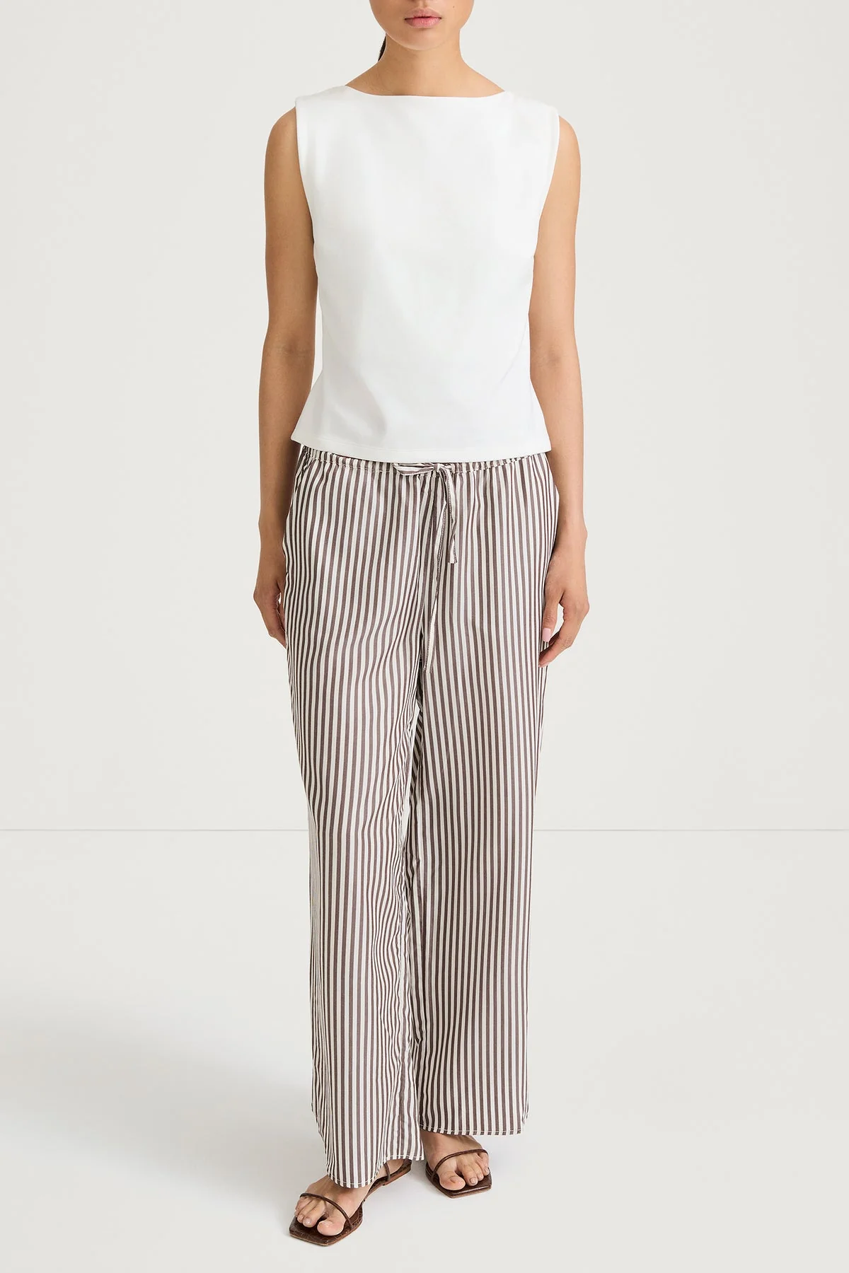 Stylein | Mallea Cropped Trousers - Brown-Stripe