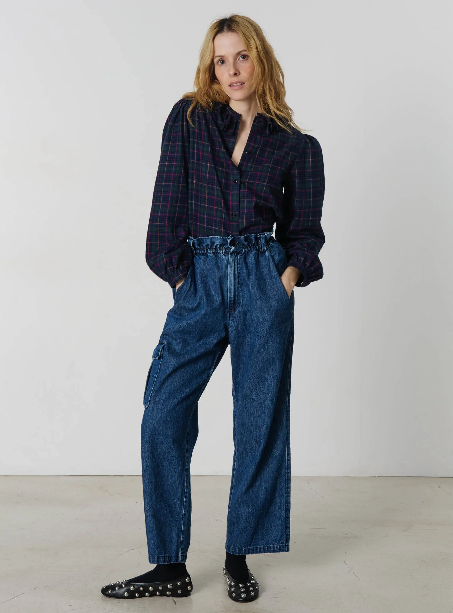 Suzie Winkle | Donnie High-Waisted Cargo Pants - Indigo Canvas Vista
