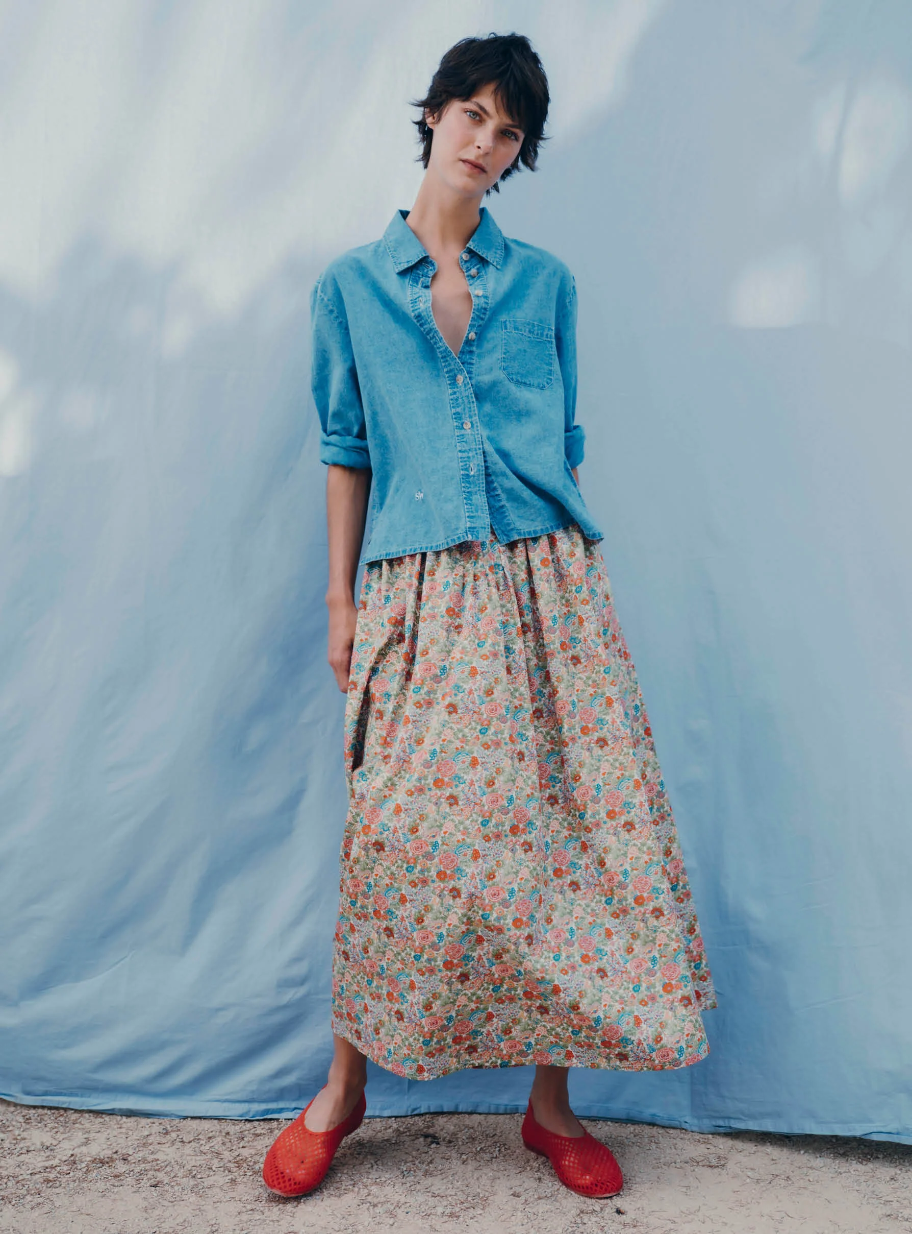 Suzie Winkle | Filis Pleated Cotton Midi Skirt - Elysian