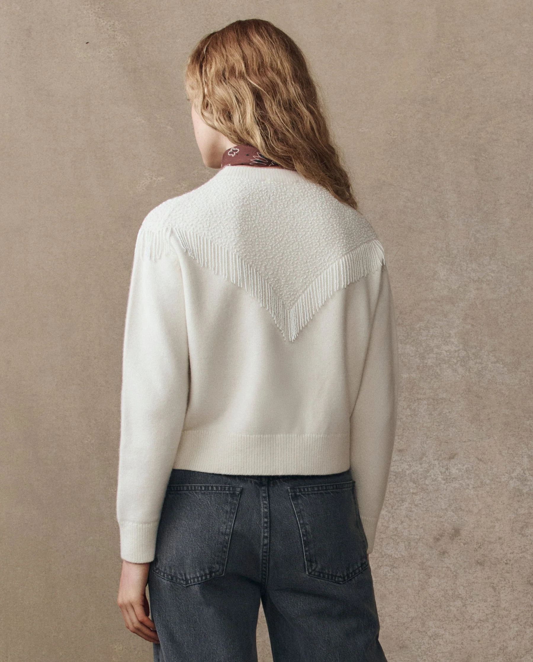 The Great | Beaded Fringe Cardigan - Wool-Cotton Cream - Image 2