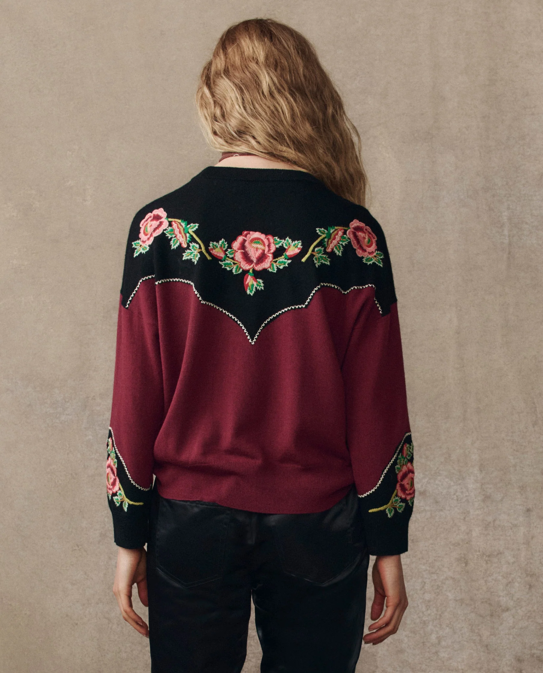 The Great | Heirloom Rose Oversized Knit Pullover - Wine - Image 2