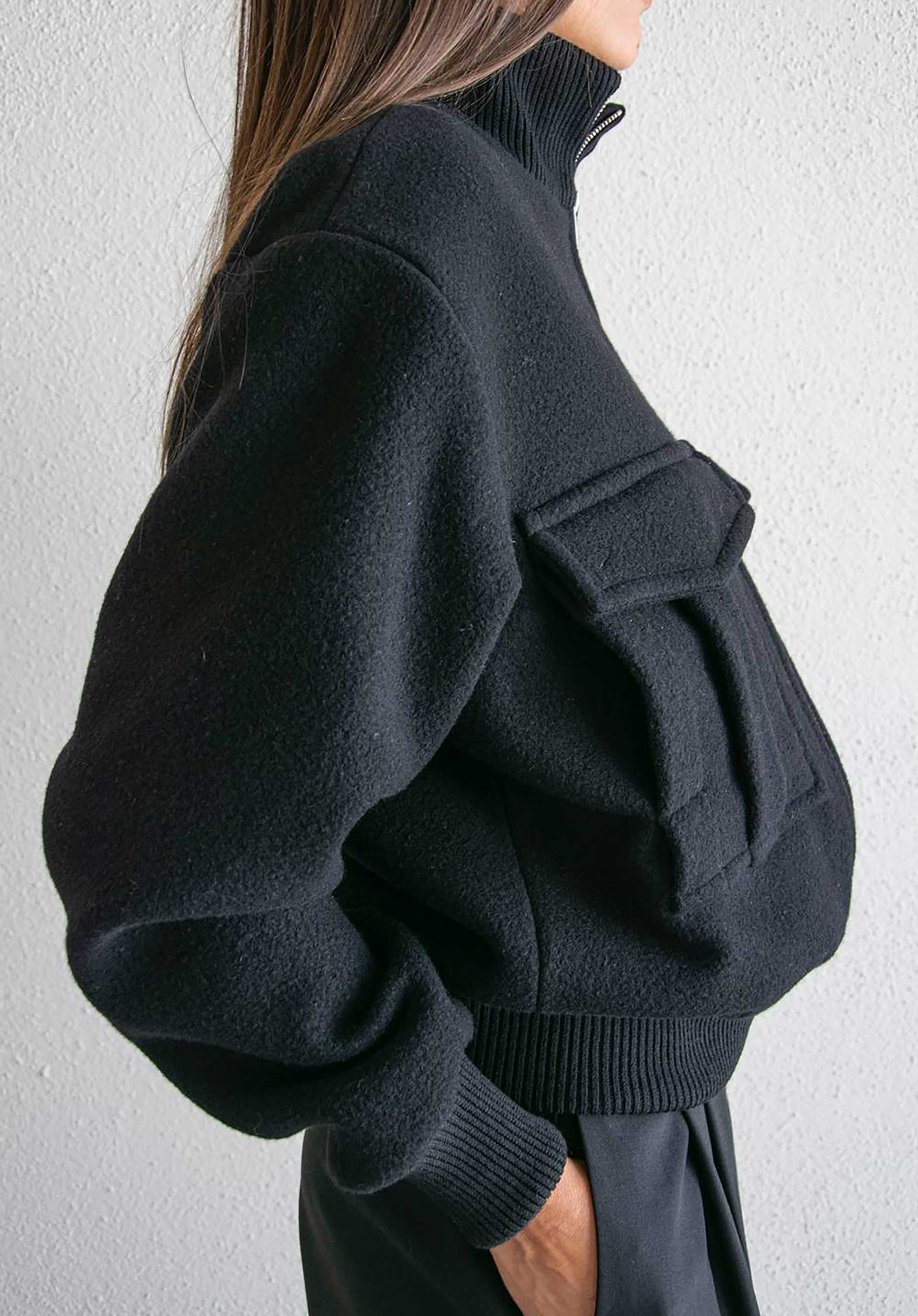 Theavant | Baseball Jacket in Merino Wool - Oversized Fit Black - Image 4