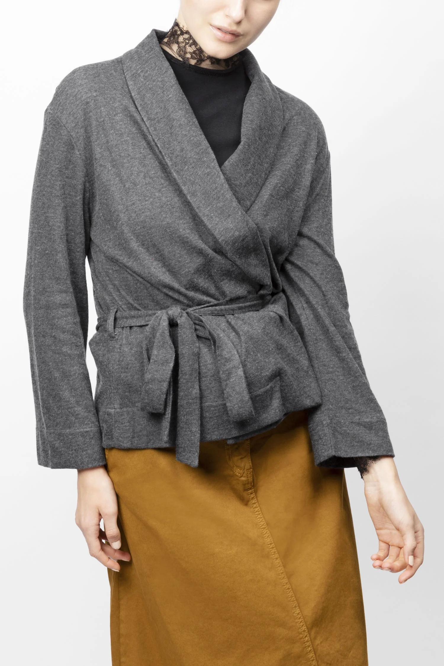 Majestic | Tie-Waist Knitted Jacket in Cotton-Cashmere Blend