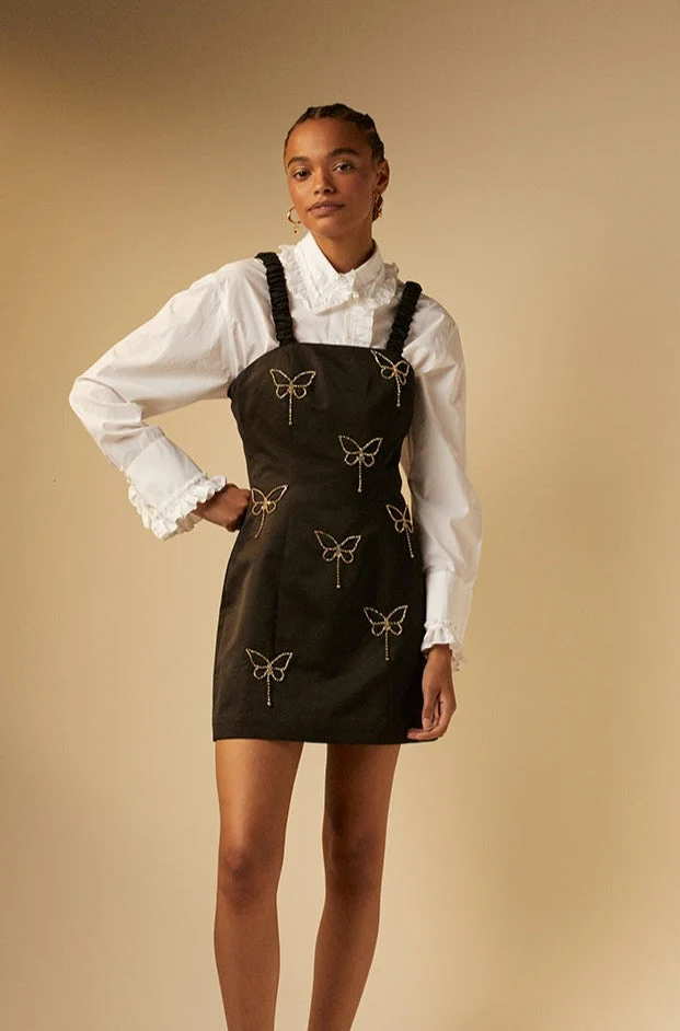 Tresse | Dress Rixa - Rhinestone Butterfly Taffeta Dress Black