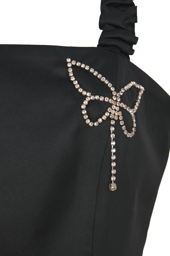 Tresse | Dress Rixa - Rhinestone Butterfly Taffeta Dress Black - Image 5