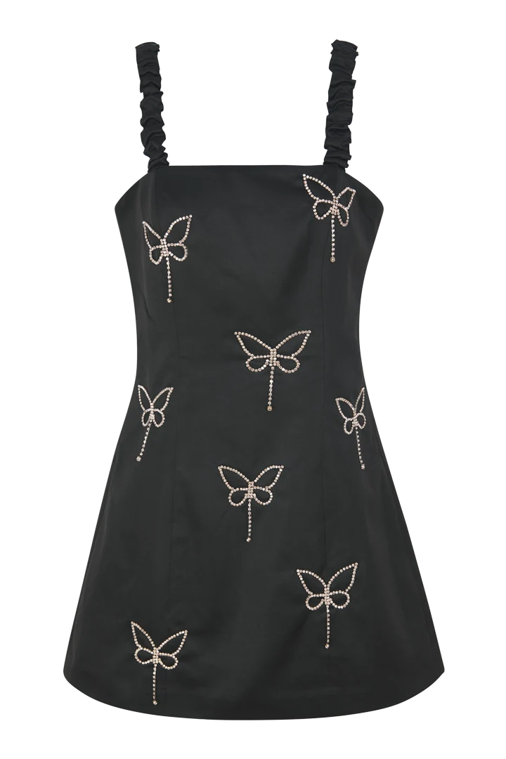 Tresse | Dress Rixa - Rhinestone Butterfly Taffeta Dress Black - Image 6