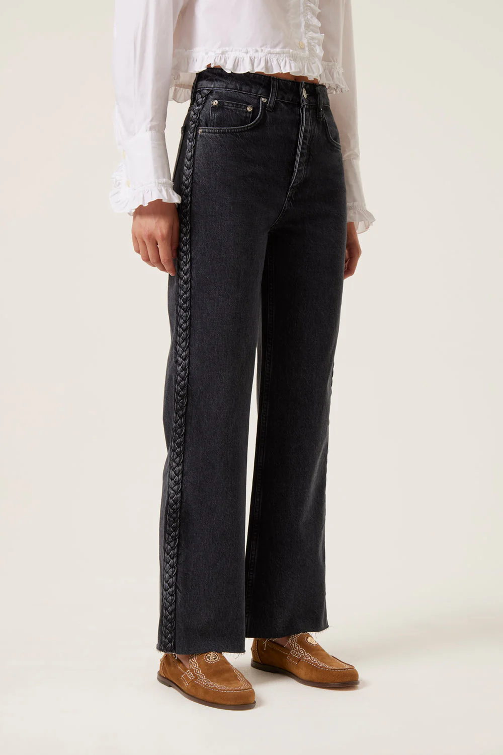Tresse | Palana Straight-Leg Jeans - Side Braid Detail Anthracite - Image 3