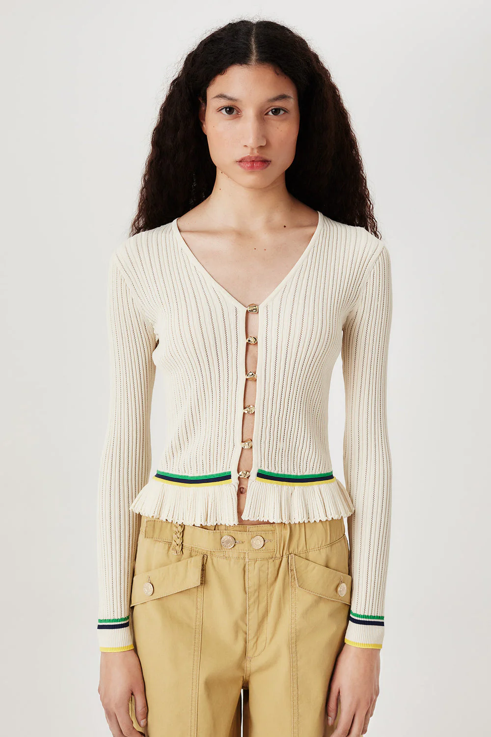 Tresse | Macana Openwork Knit - Gold Button Detail Ecru - Image 3