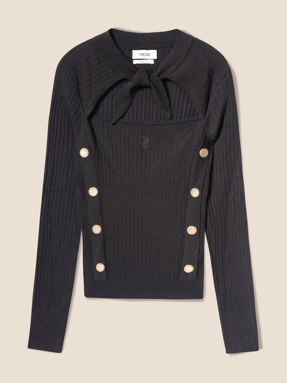 Tresse | Manta Pullover - Tie-Neck Knit with Cutout Black - Image 7