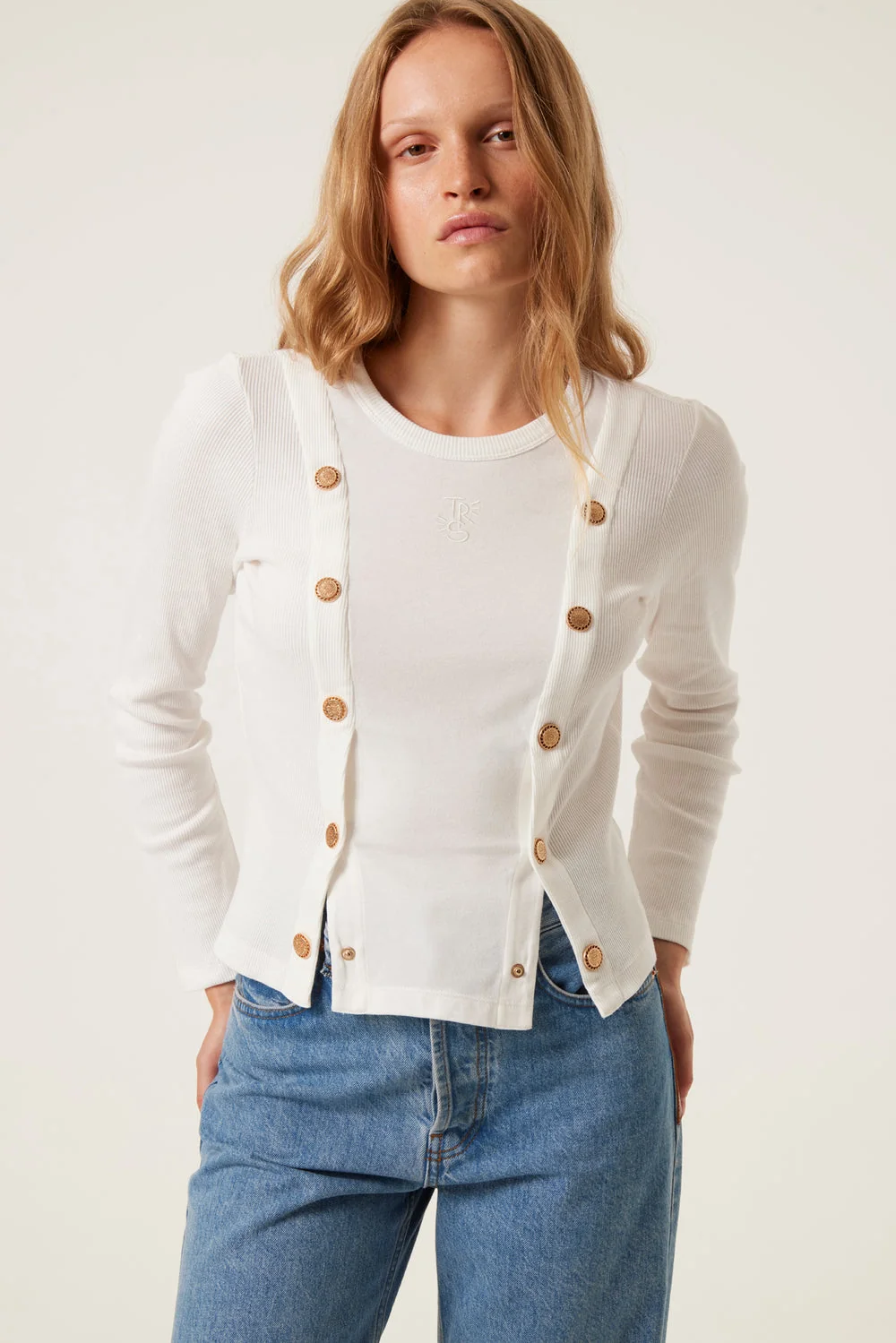 Tresse | Tima Pullover - Gold Sun Motif Cotton Knit White