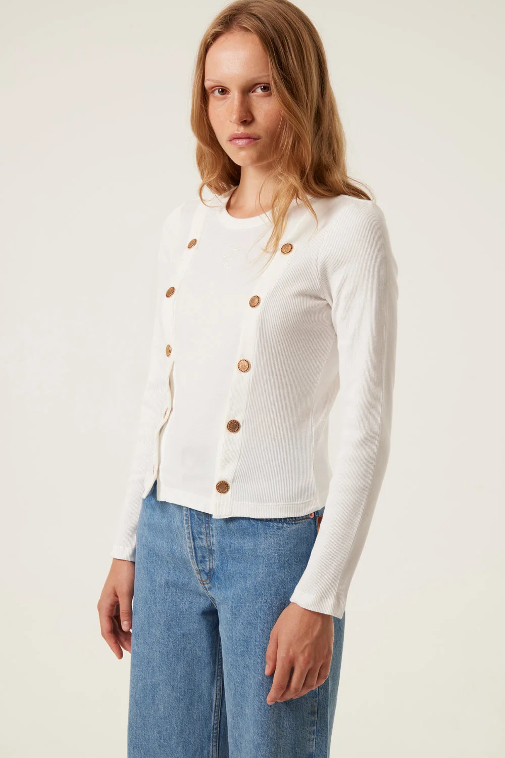 Tresse | Tima Pullover - Gold Sun Motif Cotton Knit White - Image 3