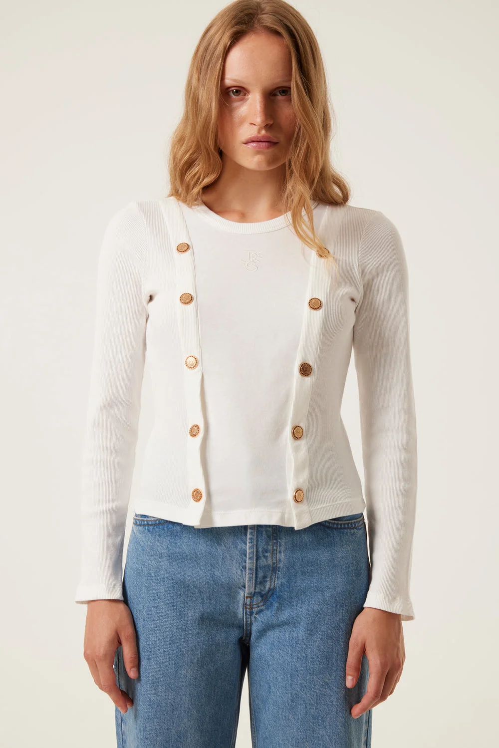 Tresse | Tima Pullover - Gold Sun Motif Cotton Knit White - Image 4
