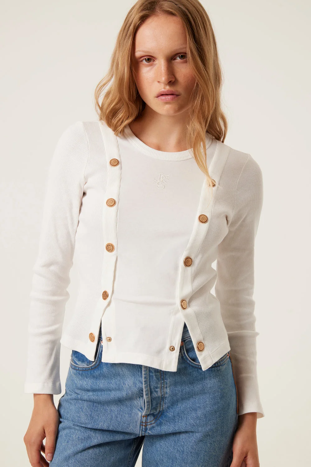 Tresse | Tima Pullover - Gold Sun Motif Cotton Knit White - Image 5