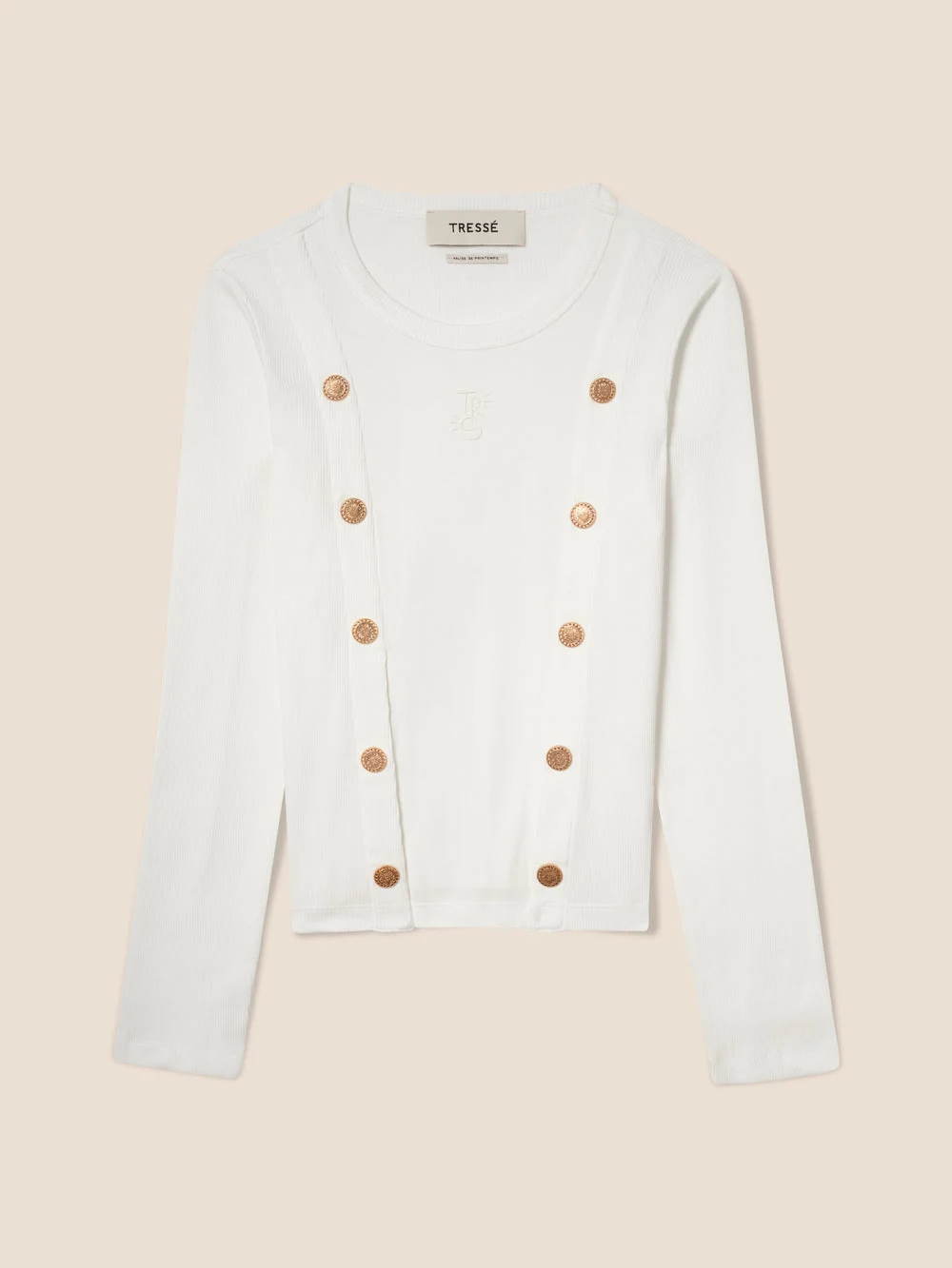 Tresse | Tima Pullover - Gold Sun Motif Cotton Knit White - Image 6