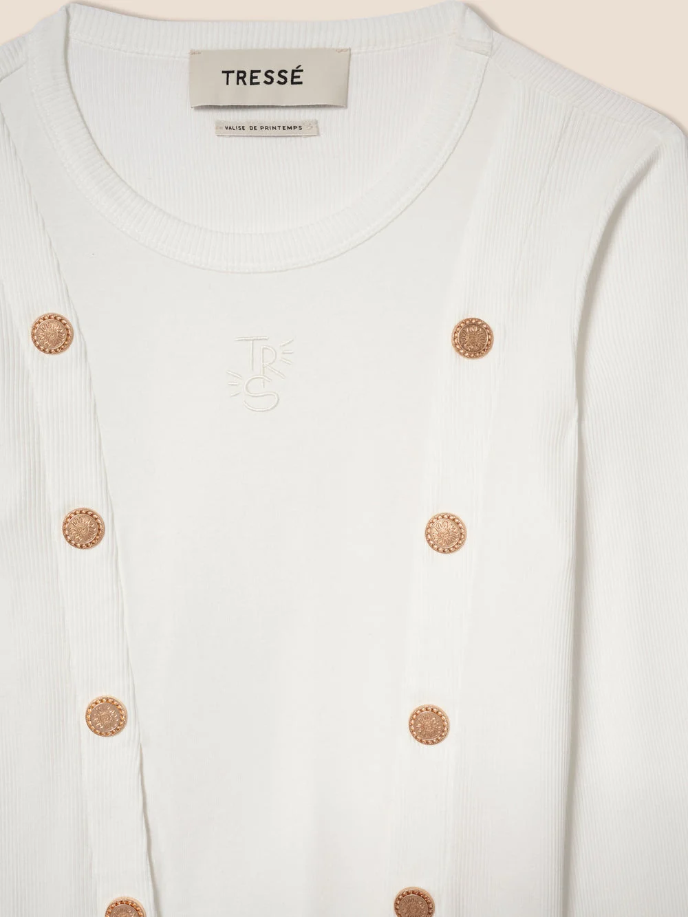 Tresse | Tima Pullover - Gold Sun Motif Cotton Knit White - Image 7