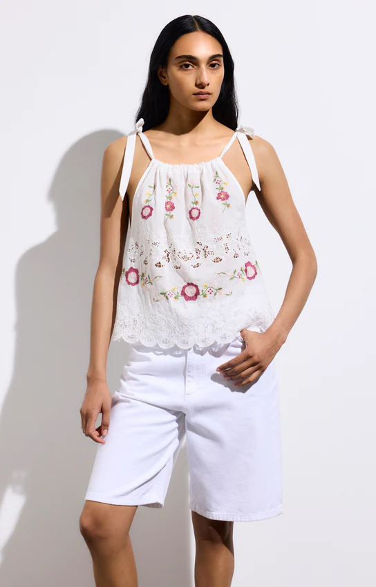 Vanessa Bruno | Hazel Blouse - Embroidery & Tie Neckline Off-White-Pink