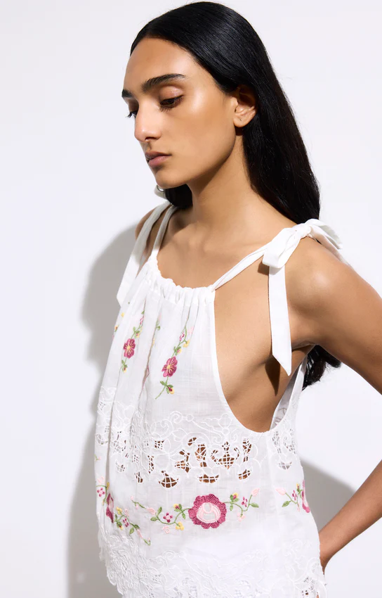 Vanessa Bruno | Hazel Blouse - Embroidery & Tie Neckline Off-White-Pink - Image 3