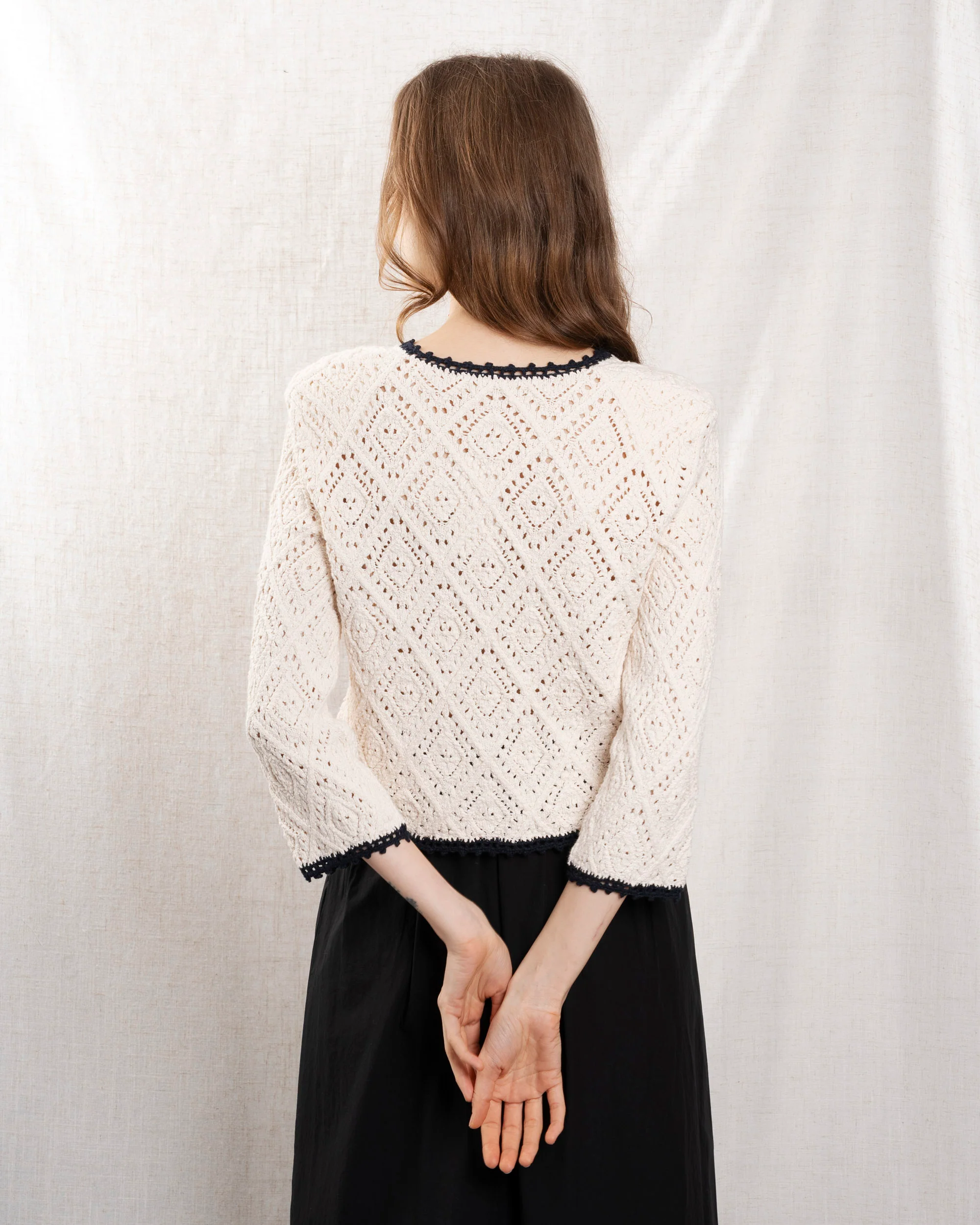 Vanessa Bruno | Cotton Cardigan - Open Front Ecru-Marine - Image 2