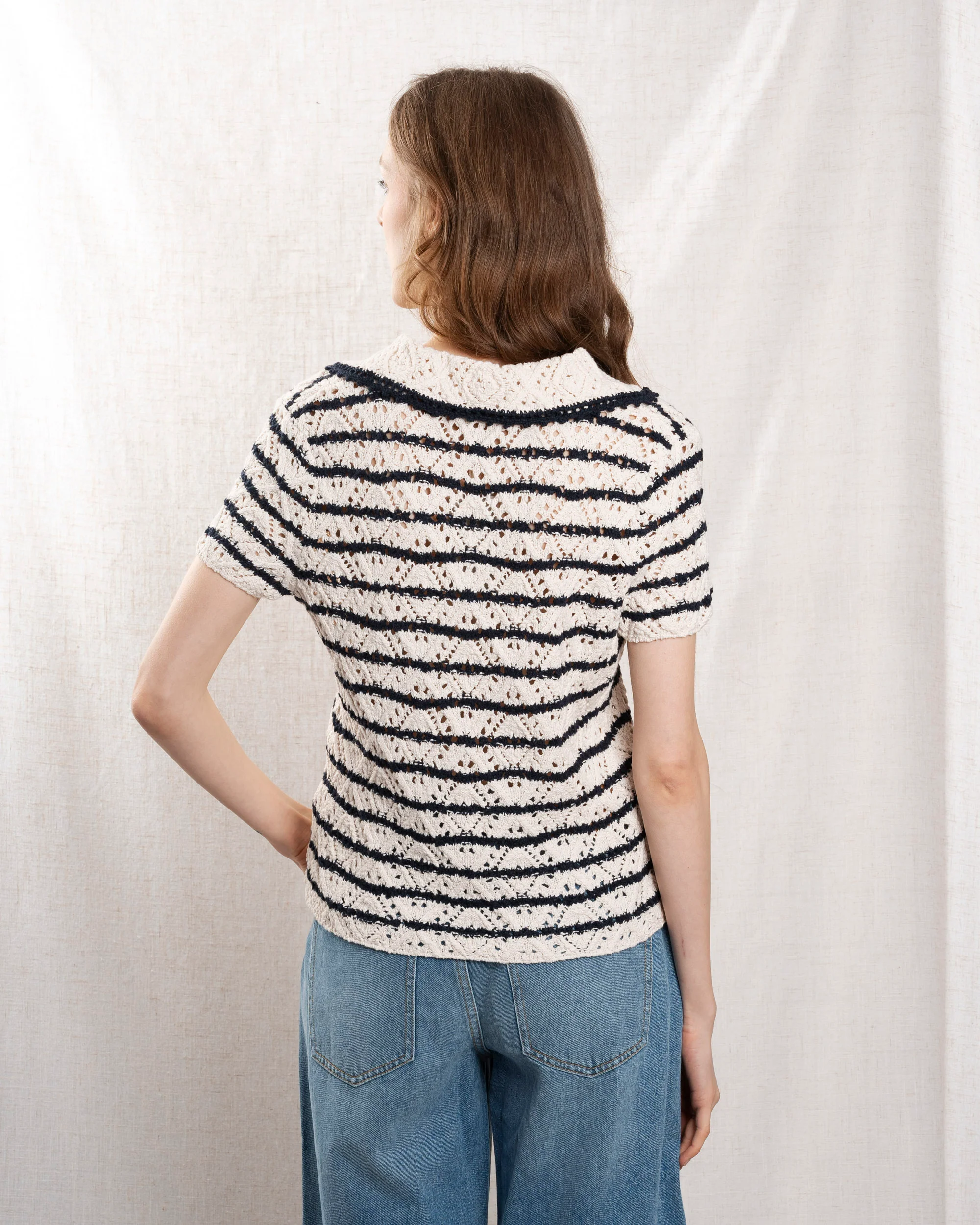 Vanessa Bruno | Striped Cotton Pullover - Ecru-Marine - Image 2