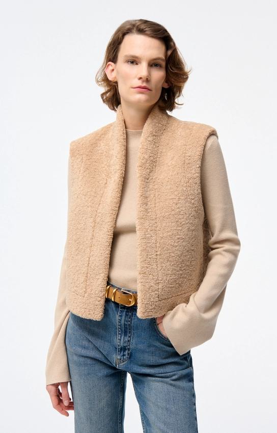 Vanessa Bruno | Faux Sheepskin Structured Vest - Biscuit - Image 3