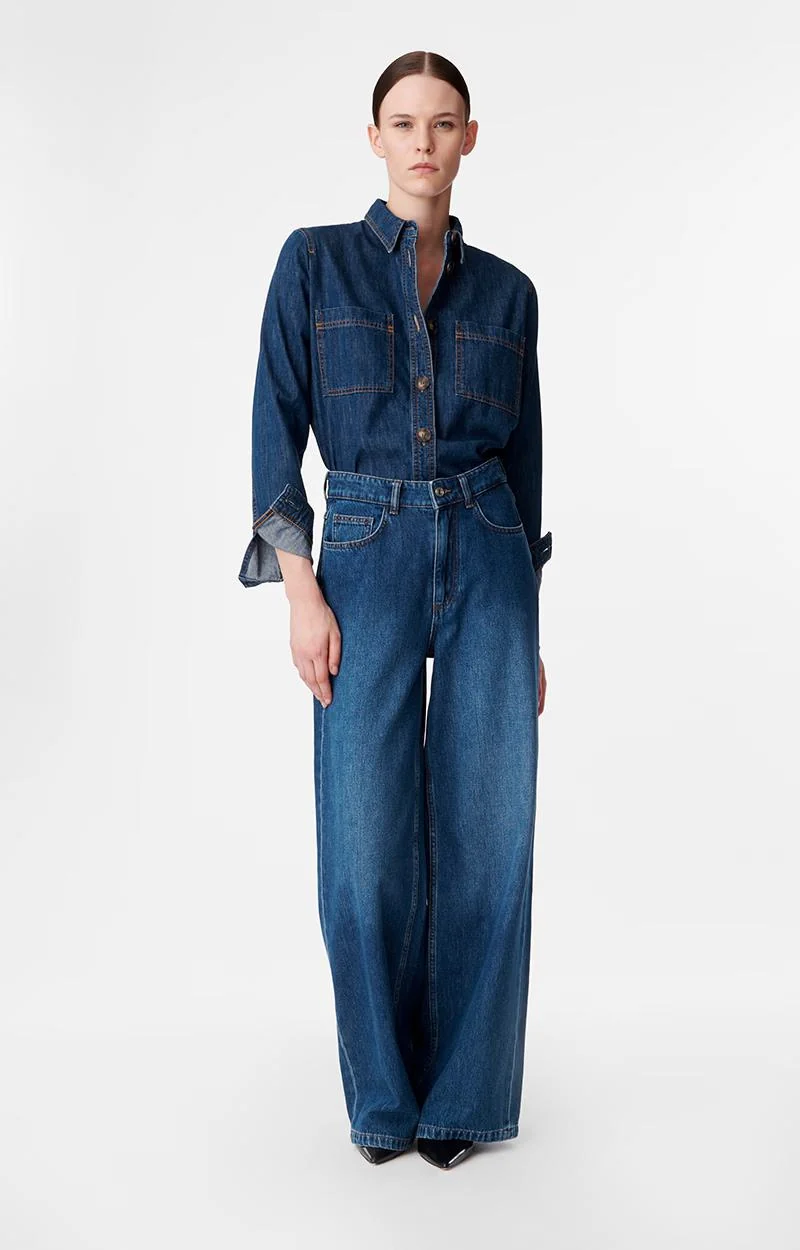 Vanessa Bruno | Bilbao High-Rise Wide-Leg Flare Jeans - Blue Royal - Image 4
