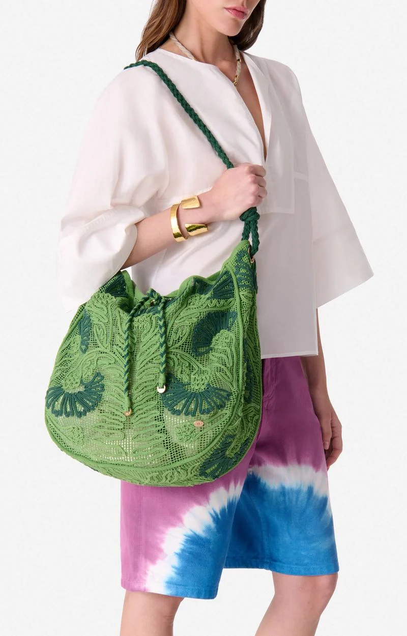 Vanessa Bruno | Openwork Cotton Hobo Bag - Green - Image 2