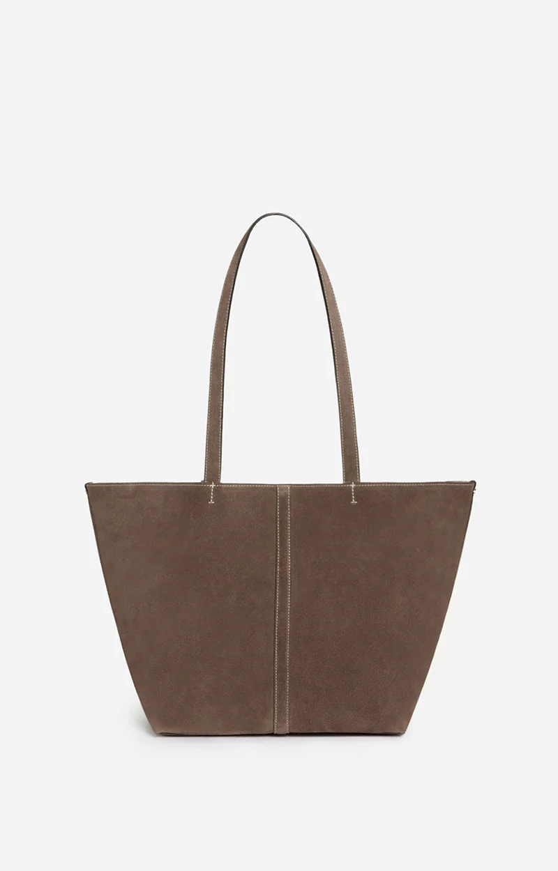 Vanessa Bruno | Small Velvet Leather Tote Bag in Taupe