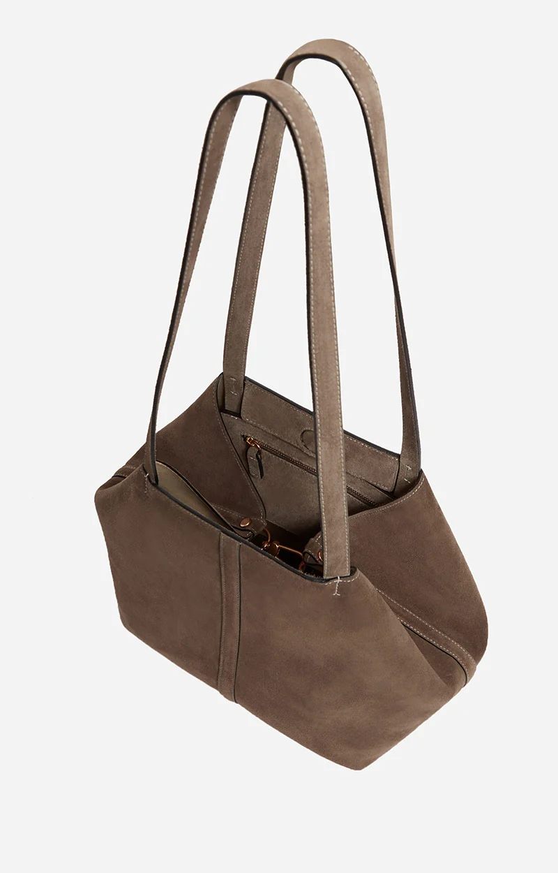 Vanessa Bruno | Small Velvet Leather Tote Bag in Taupe - Image 5