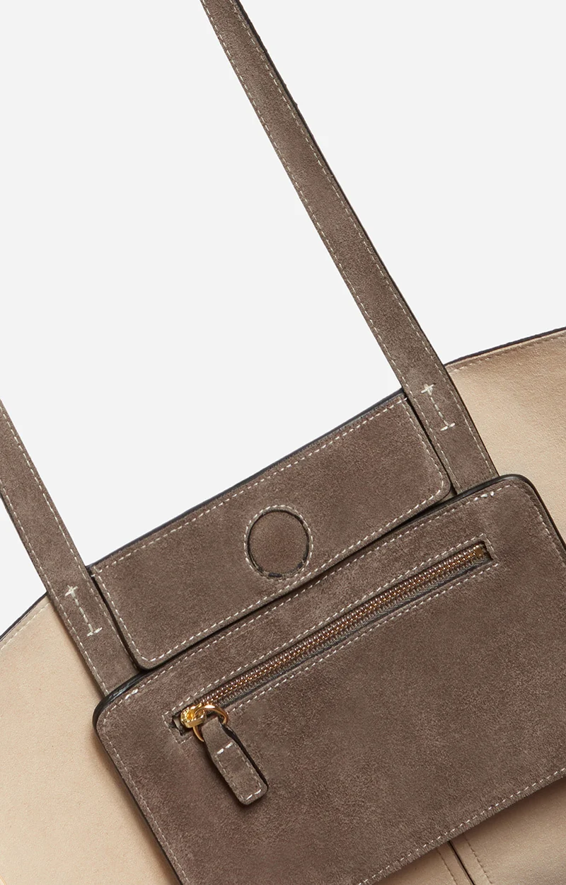 Vanessa Bruno | Small Velvet Leather Tote Bag in Taupe - Image 6