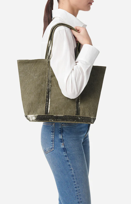 Vanessa Bruno | Le Cabas M Tote - Linen with Sequins Kaki - Image 2