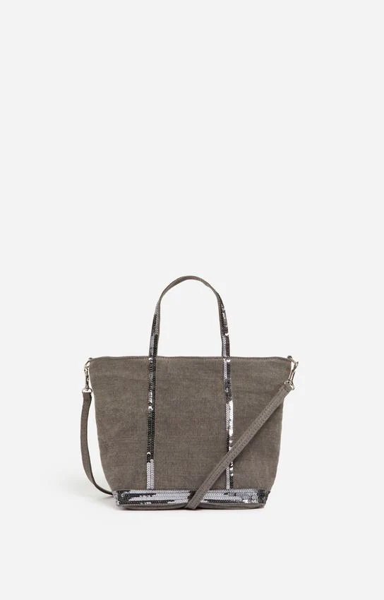 Vanessa Bruno | Le Cabas S Tote in Belgian Linen with Sequins Granit