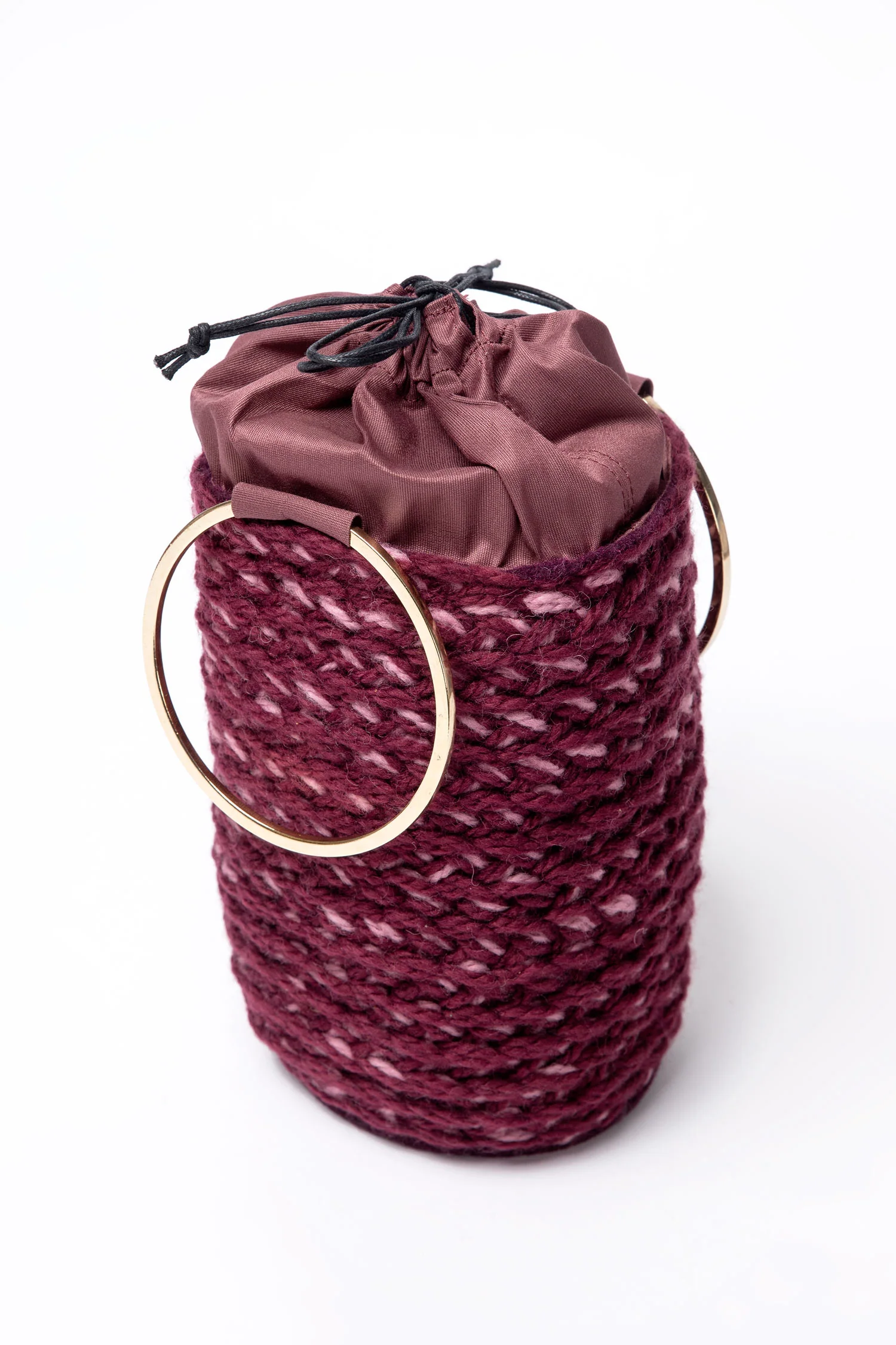 Bertini | Wool Blend Knit Bucket Bag with Metal Handles - Image 2