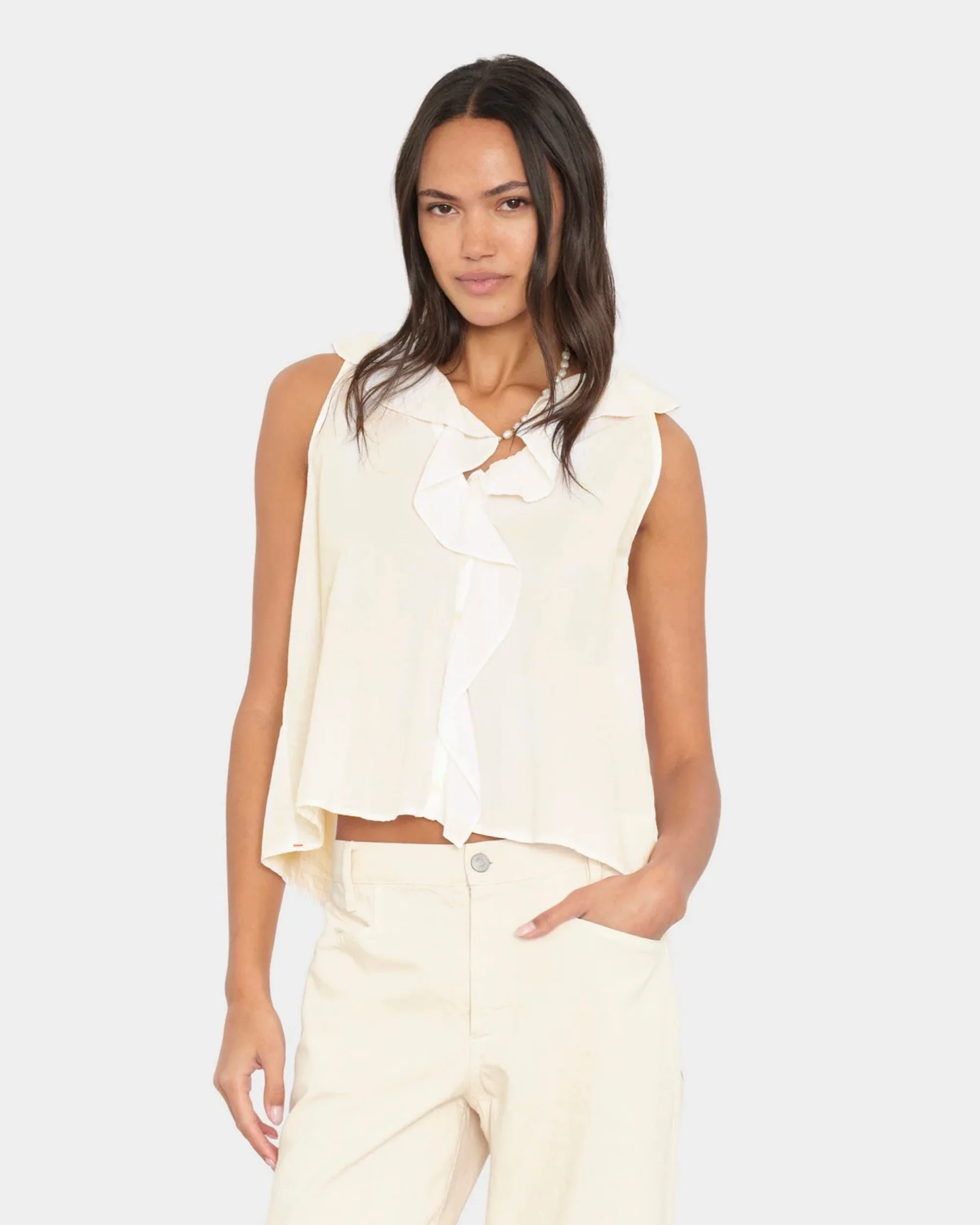 Xirena | Casara Ruffle-Neck Top - Oysterette