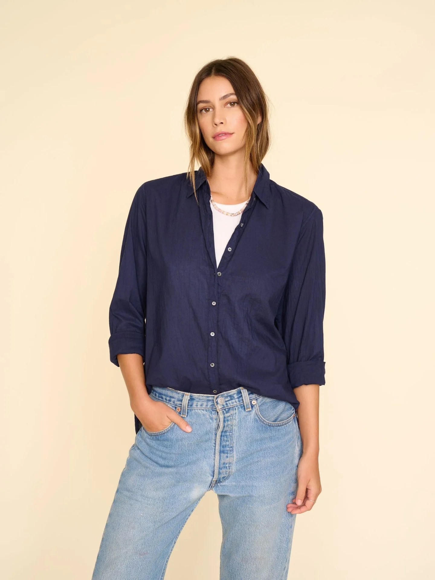 Xirena | Beau Shirt - Relaxed Cotton Poplin Shirt Navy - Image 2