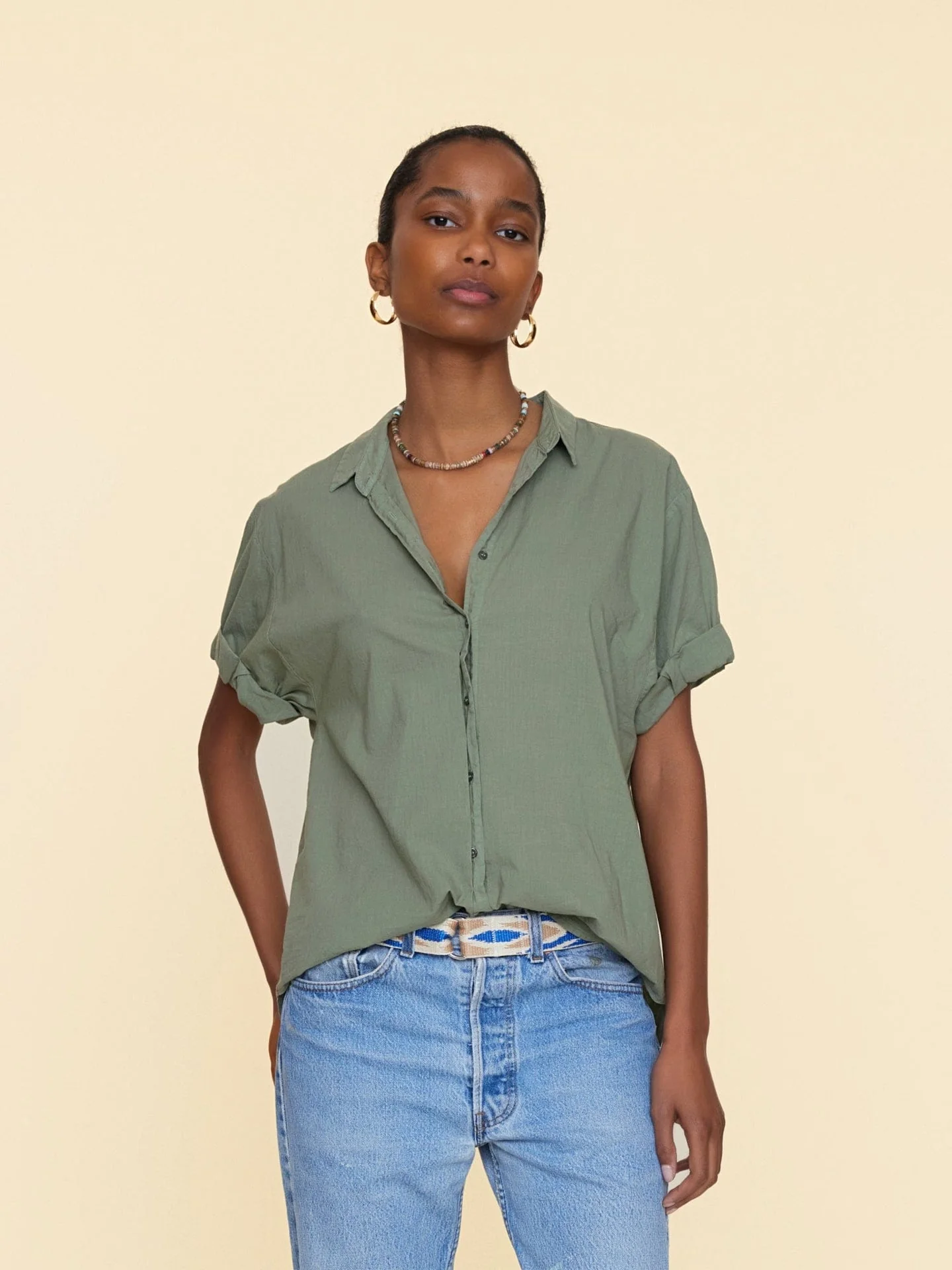 Xirena | Channing Shirt in Green - Relaxed Cotton Poplin Mossy